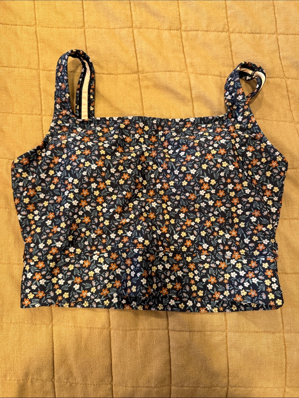 Floral Square-Neck Cropped Swim Top - Navy Floral